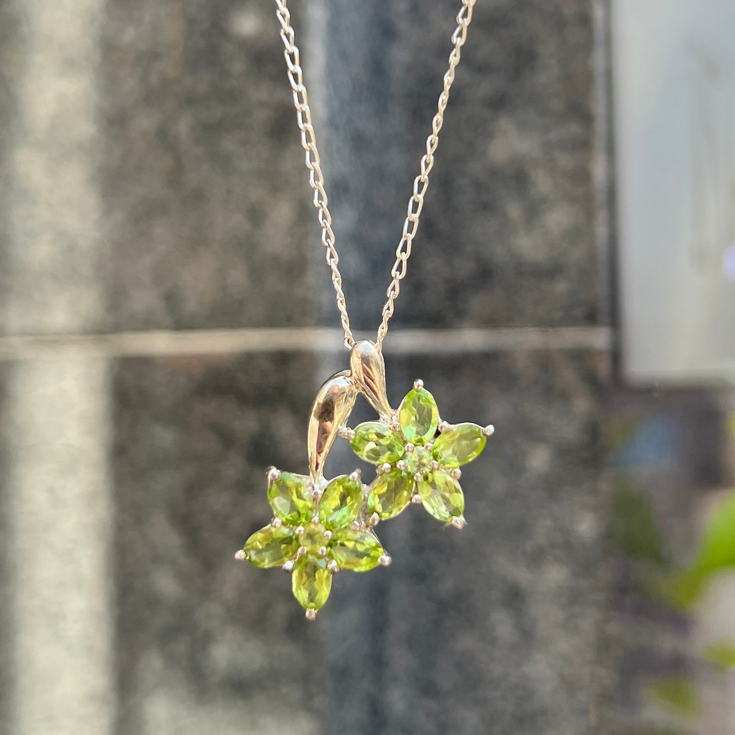 Sterling Silver Green Peridot Flower Necklace