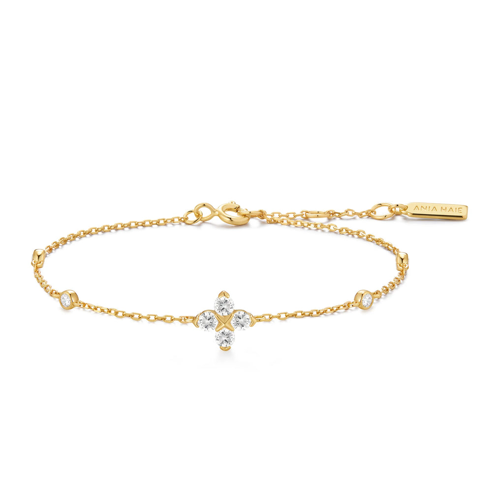 Lucky Clover 14ct Gold Plated Cubic Zirconia Bracelet | Ania Haie