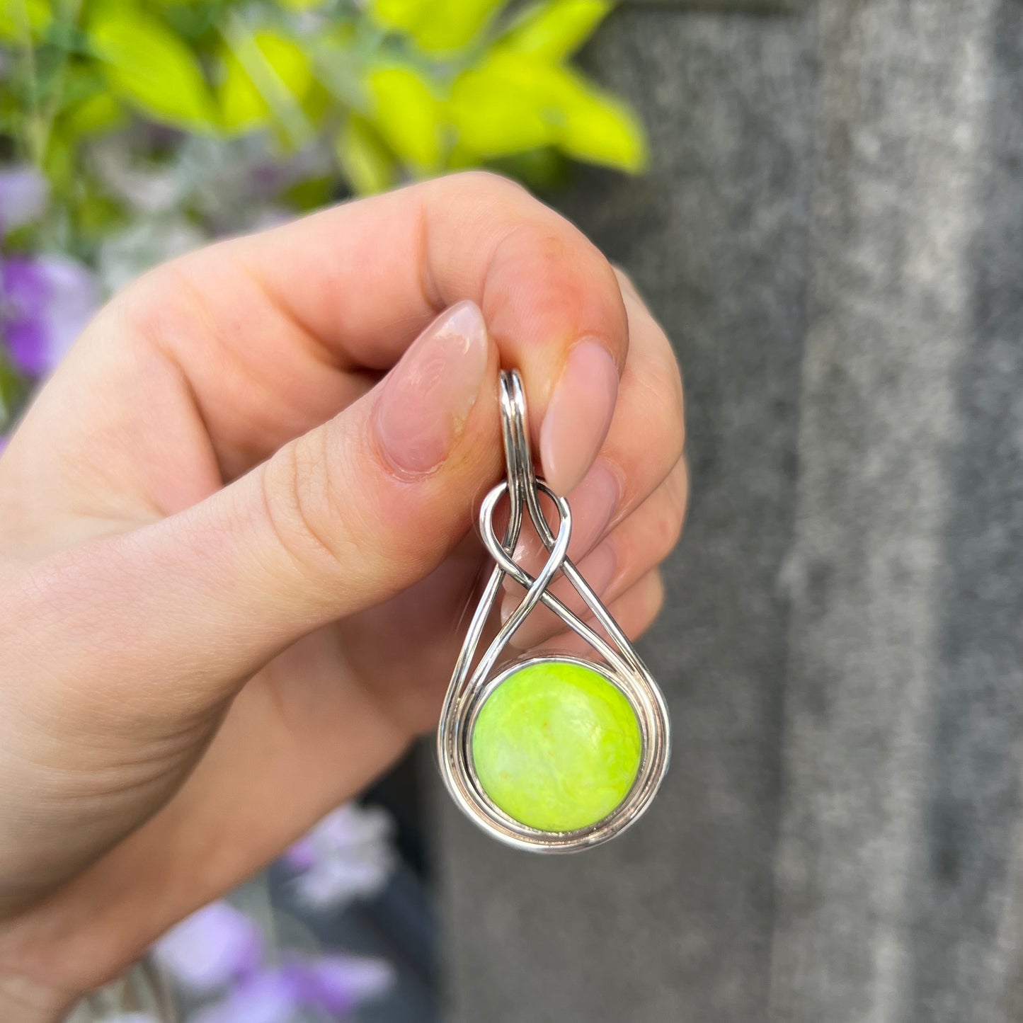 Sterling Silver Lime Green Gaspeite Pendant