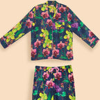 Super Soft Oversized Navy Floral Exotic Evening Long Pyjamas | Powder Accessories