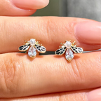 Pearl & Cubic Zirconia Bee Sterling Silver Stud Earrings