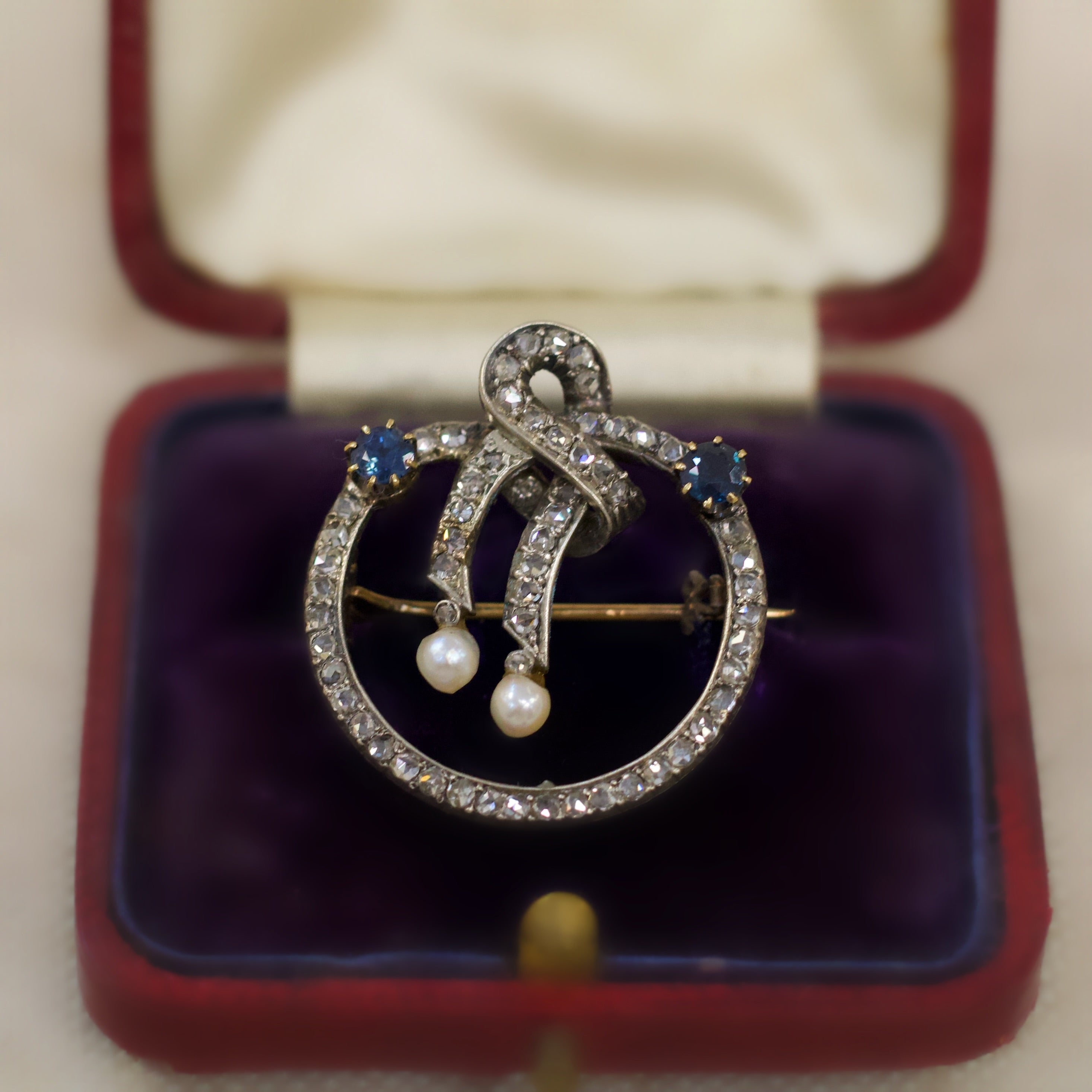 Victorian Sapphire, Pearl and Rose Cut Diamond Brooch