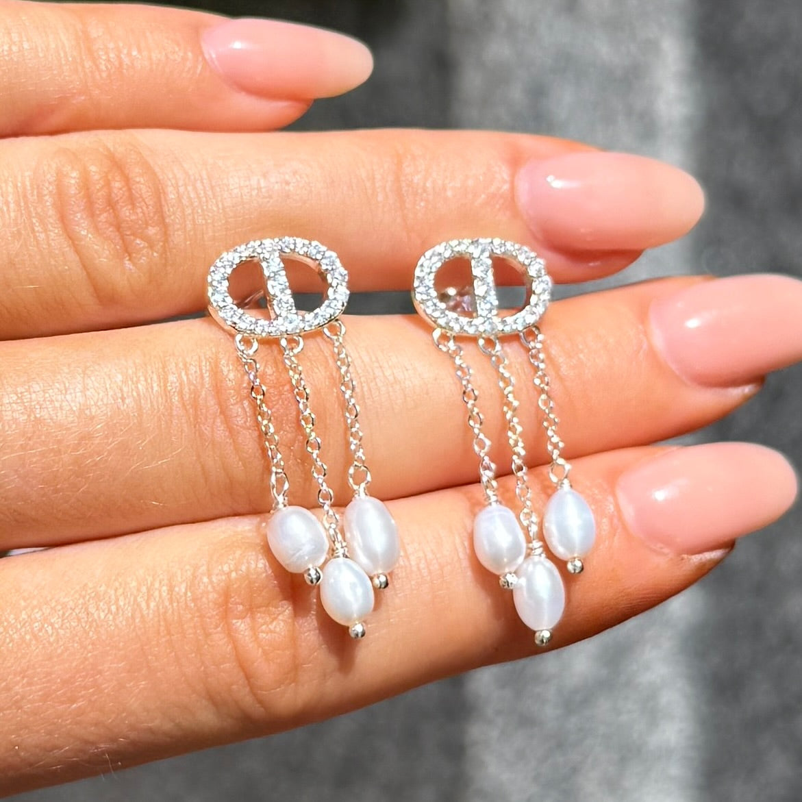 Freshwater Pearl & Cubic Zirconia Halo Sterling Silver Stud Earrings