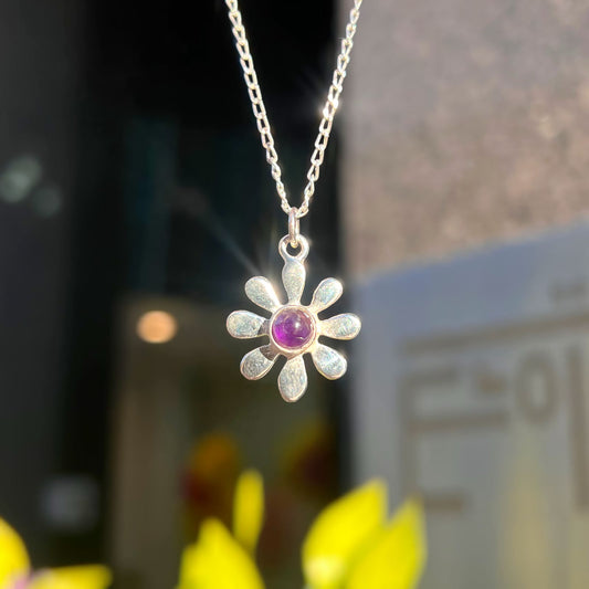 Sweet Sterling Silver Amethyst Flower Necklace