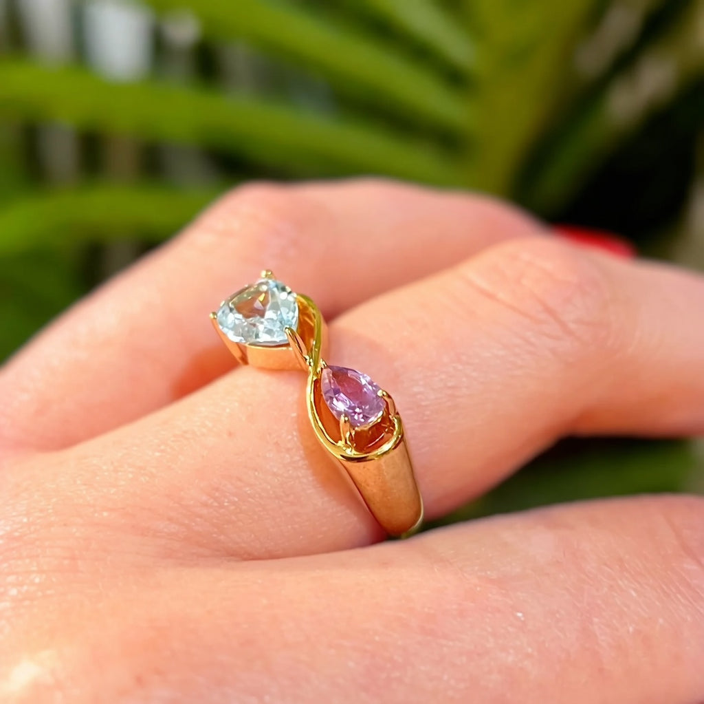 Aqua & Lilac Gold Infinity 'Toi et Moi' Ring | Size L | Unique & Co.