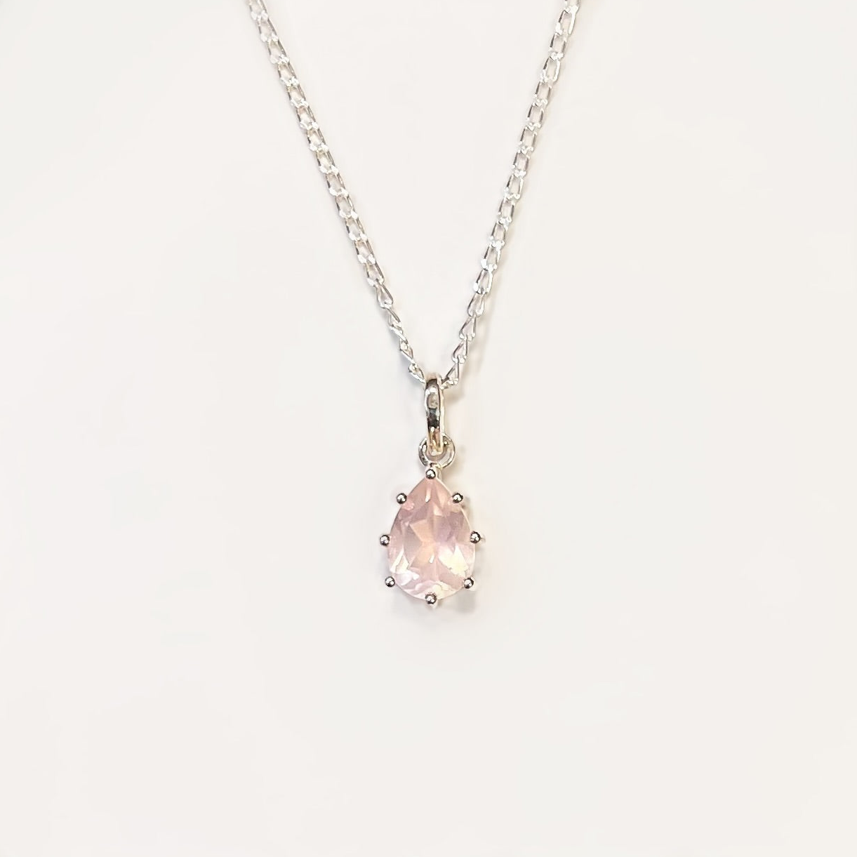 Pink Rose Quartz Sterling Silver Necklace