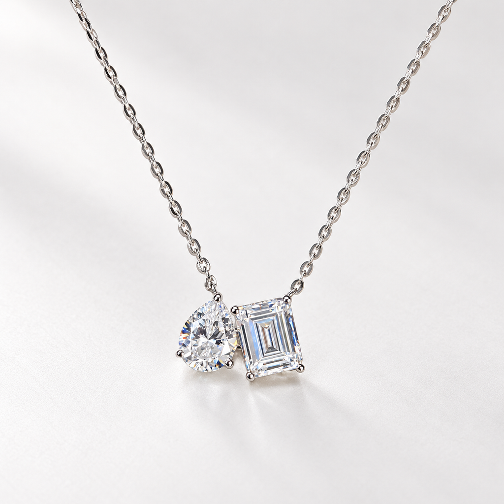 Cubic Zirconia ‘Toi et Moi’ Sterling Silver Necklace