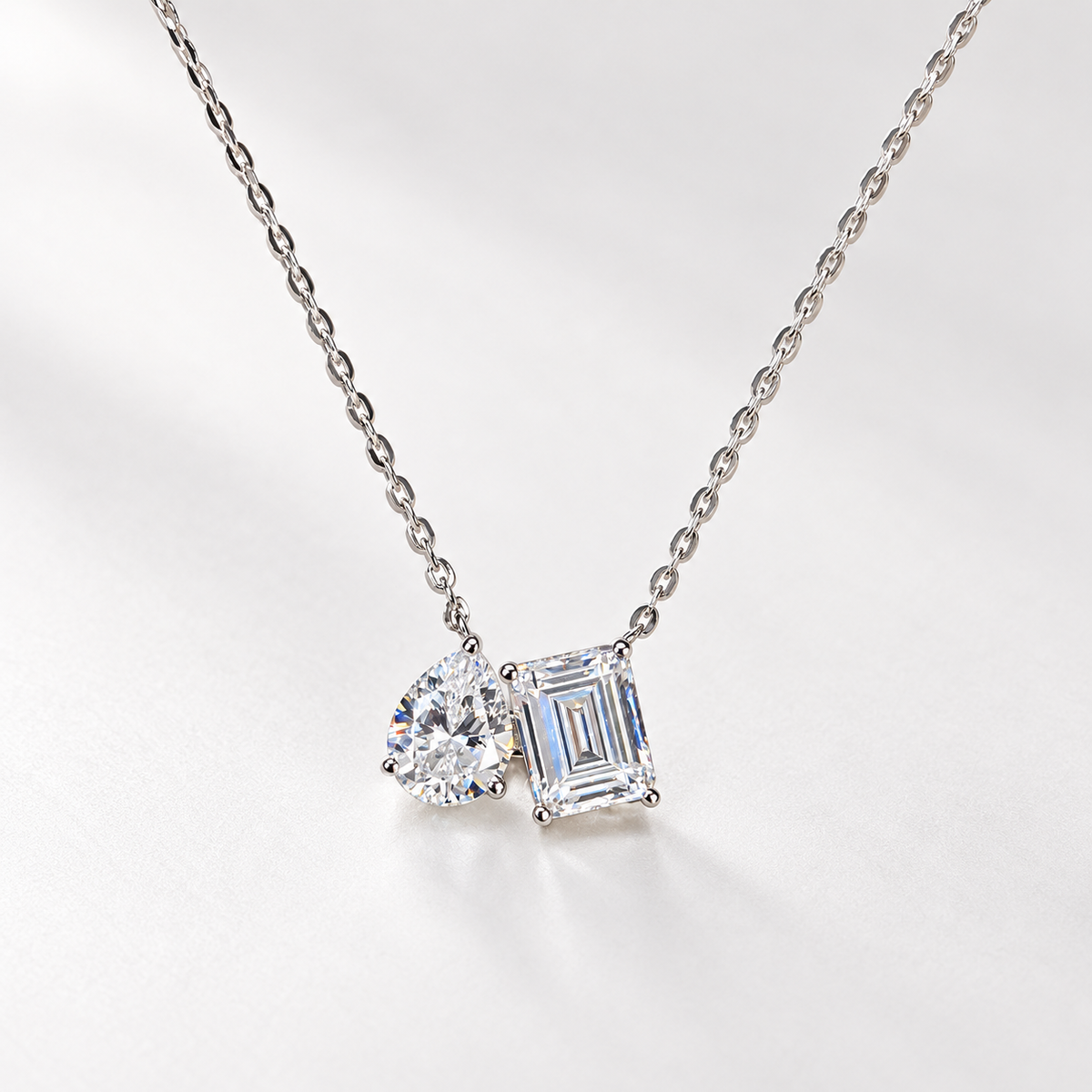 Cubic Zirconia ‘Toi et Moi’ Sterling Silver Necklace