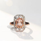 Art Deco Inspired Morganite and Diamond 9ct Rose Gold Ring | Size N ½
