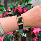 Herbelin | Art Deco 1925 Steel Gold Watch with Black Dial & Leather Strap | Ladies