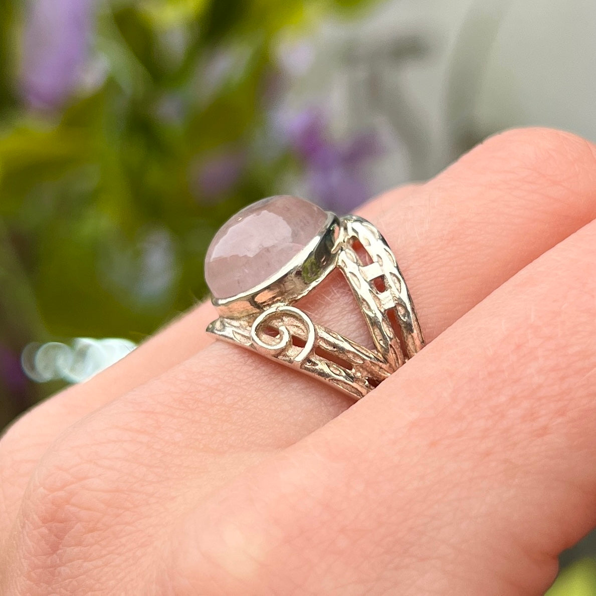 Sterling Silver Handmade Pink Rose Quartz Ring