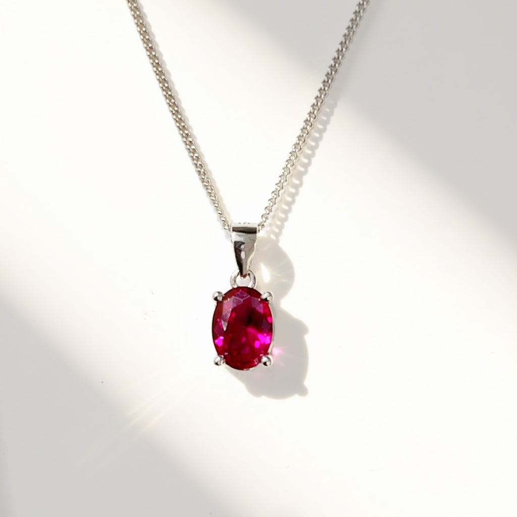 Oval-Cut Lab-Grown Ruby Sterling Silver Matching Necklace and Earring Set