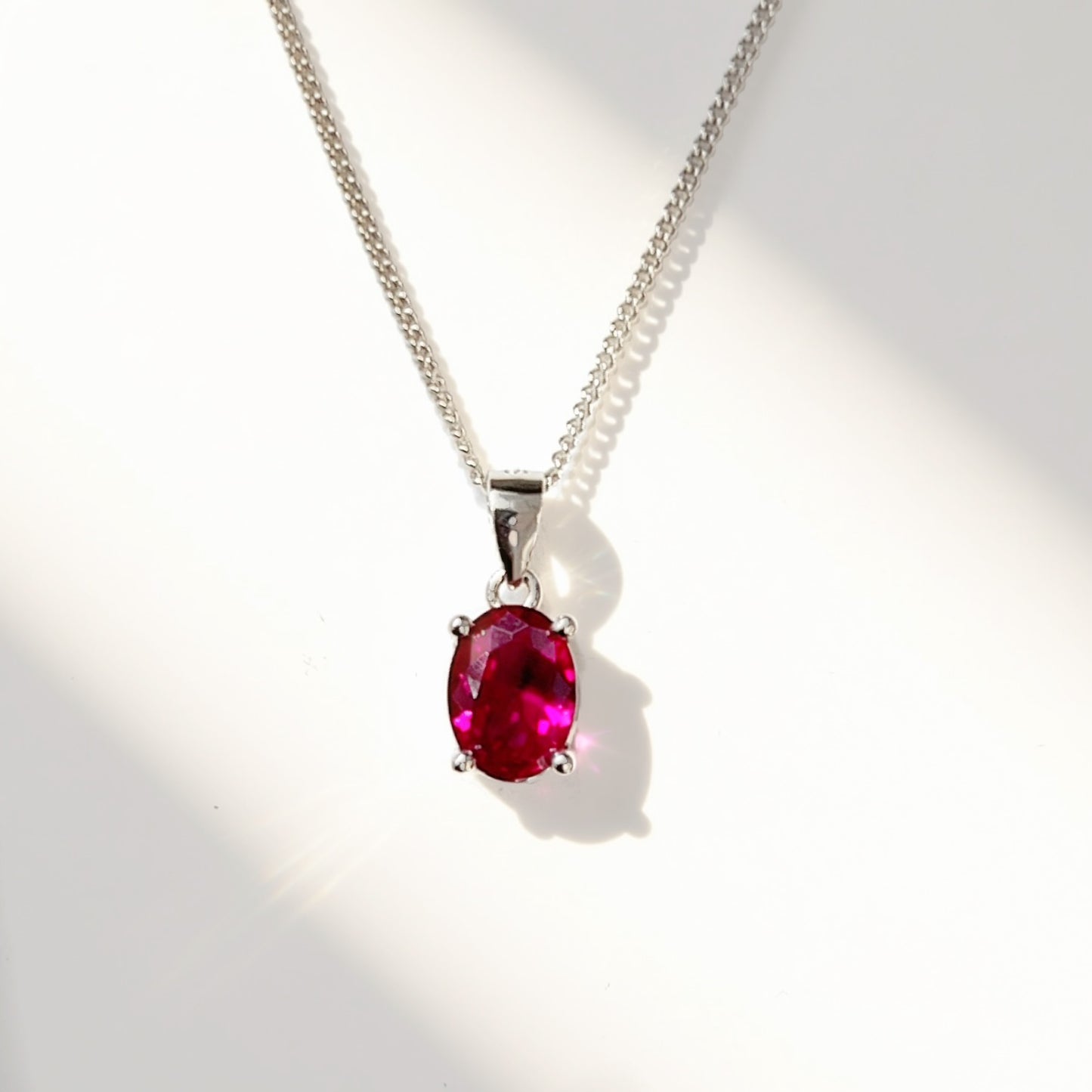 Sterling Silver Oval-Cut Lab-Grown Ruby Matching Necklace and Earring Set