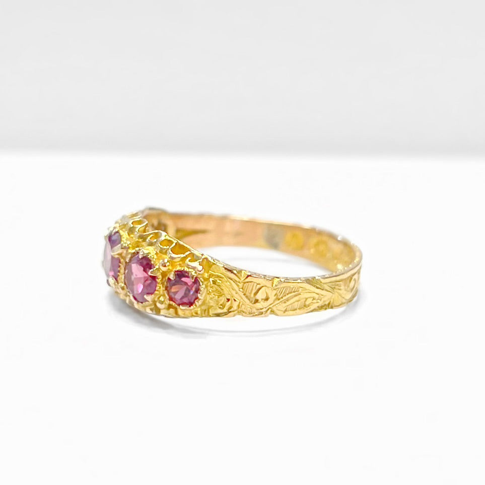 Antique Graduated Almandine Garnet 15ct Yellow Gold Five Stone Ring | Size J