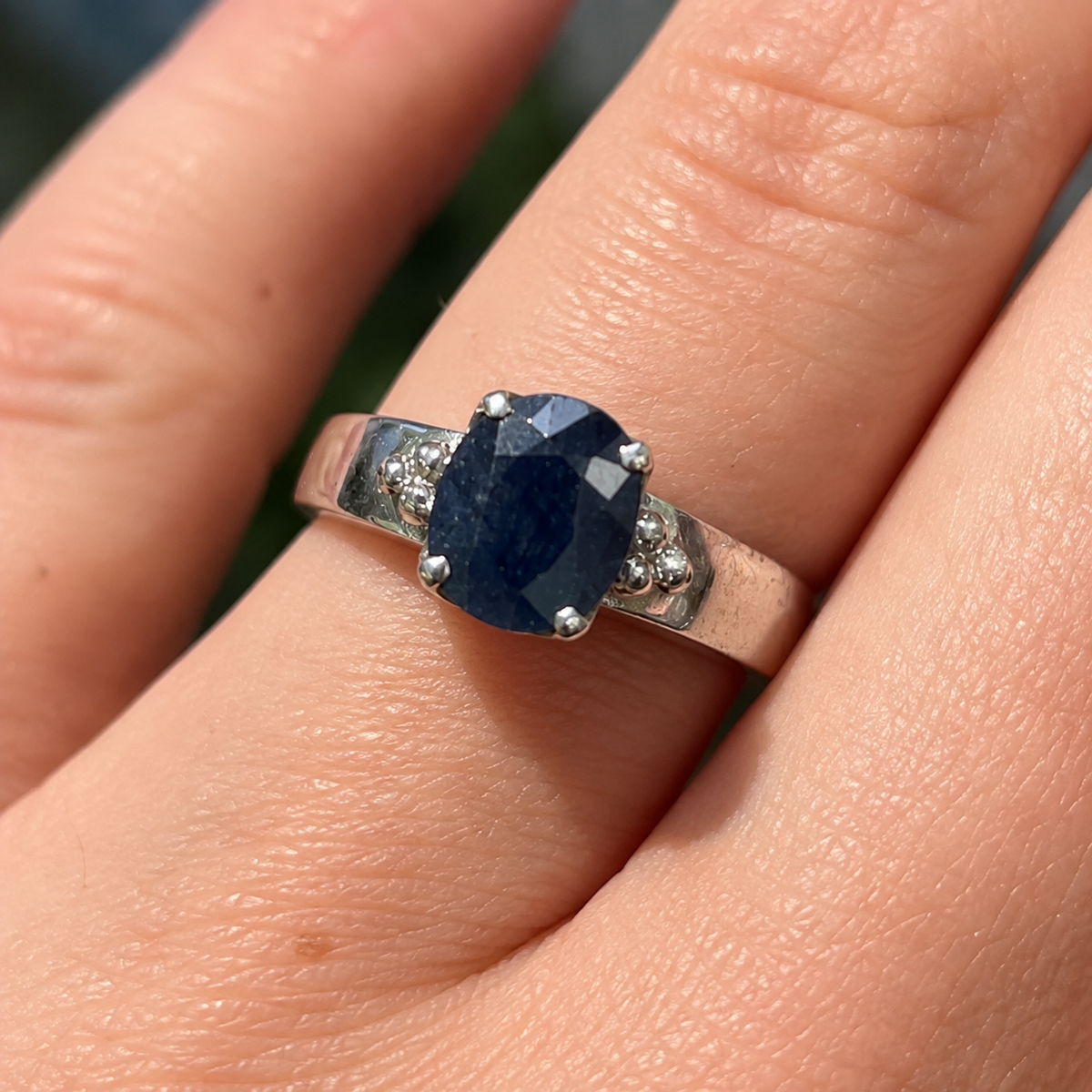 Thick band Blue Sapphire Sterling Silver Ring | Size Q