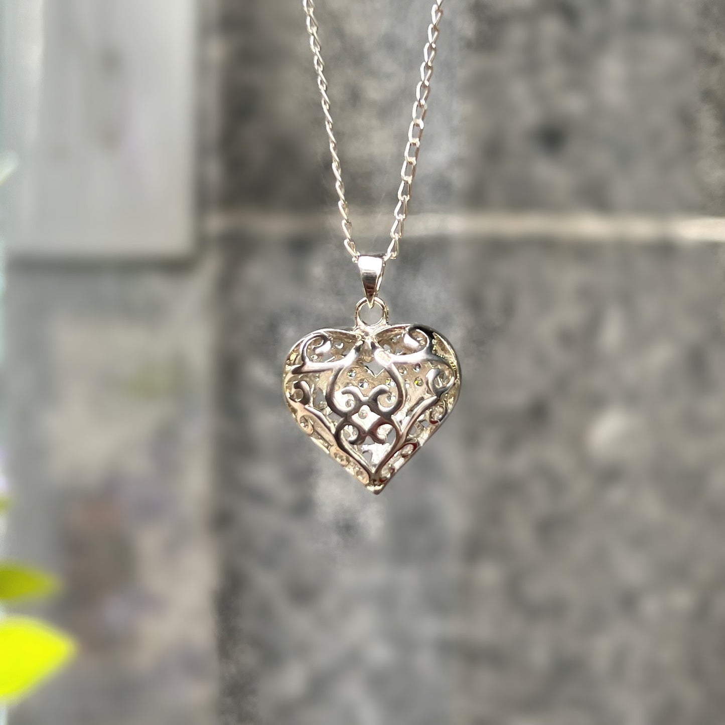 Sterling Silver Cubic 3D Heart Filigree Necklace