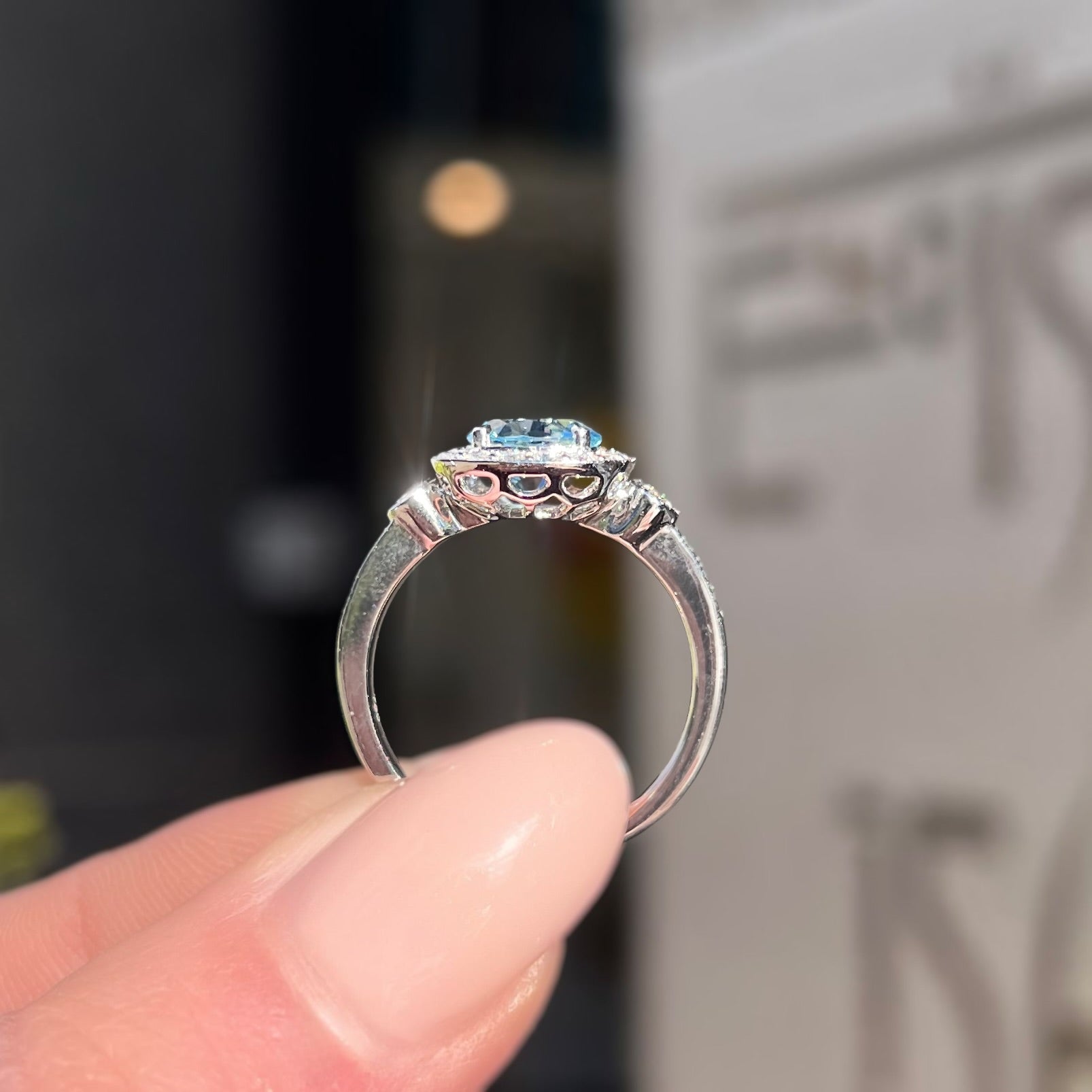 Aquamarine and Diamond 18ct White Gold Ring | Size M ½
