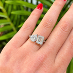 Cubic Zirconia Sterling Silver 'Toi et Moi' Ring | Size M