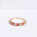 Rare Orange Sapphire and Diamond 9ct Yellow Gold Half Eternity Ring | Size O