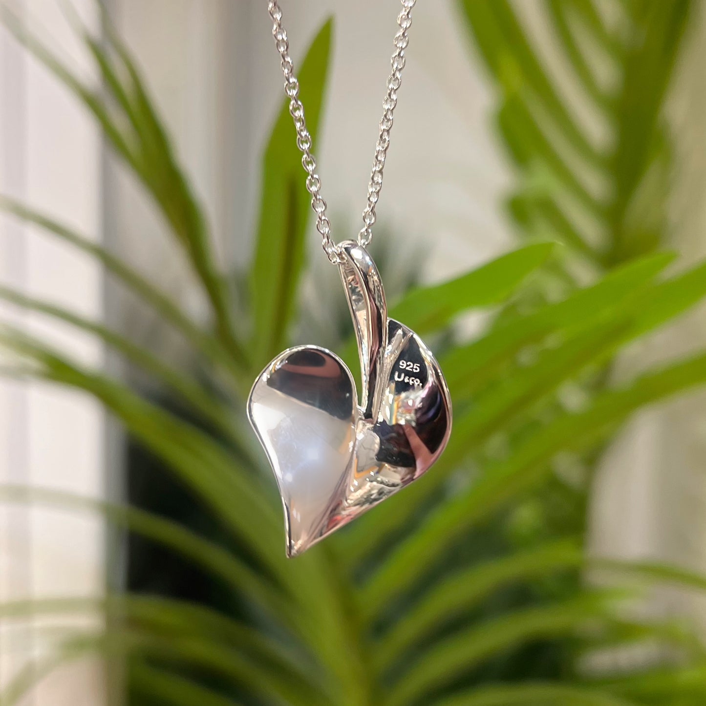 Contemporary Sterling Silver Organic Heart Shaped Necklace