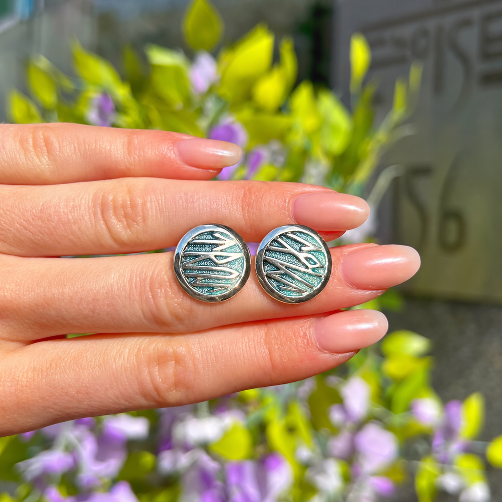 Scottish Runic 'True Love' Hidden Message Hand Enamelled Sterling Silver Stud Earrings | Sheila Fleet