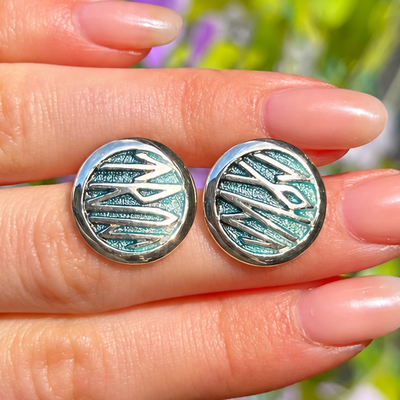Scottish Runic 'True Love' Hidden Message Hand Enamelled Sterling Silver Stud Earrings | Sheila Fleet