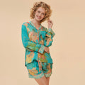 Super Soft Oversized Aqua Blue Floral Hummingbird Shorts Pyjamas | Powder Accessories