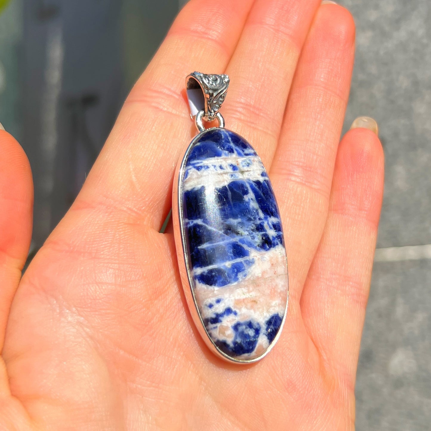 Sterling Silver Blue & White Sodalite Pendant