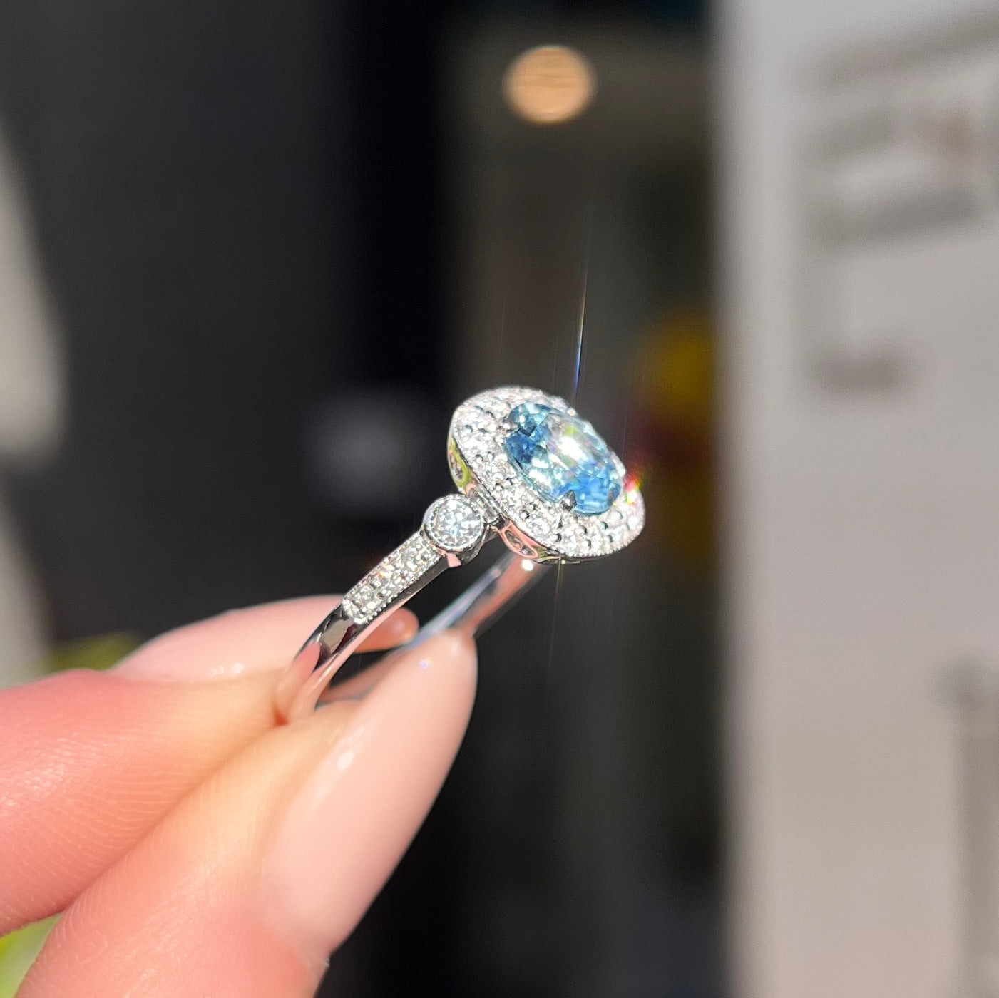 Aquamarine and Diamond 18ct White Gold Ring | Size M ½