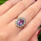 Vintage Amethyst and Pearl 9ct Yellow Gold Cluster Ring | Size O
