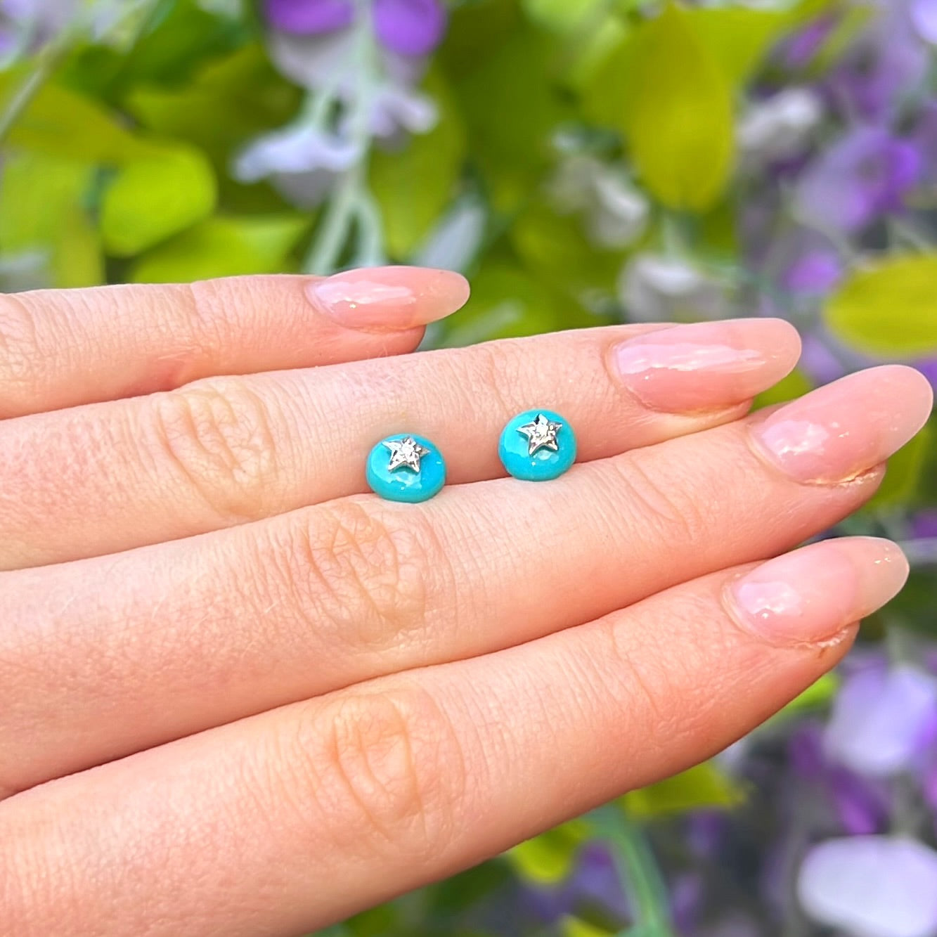 Dainty Turquoise & Diamond 9ct Gold Stud Earrings