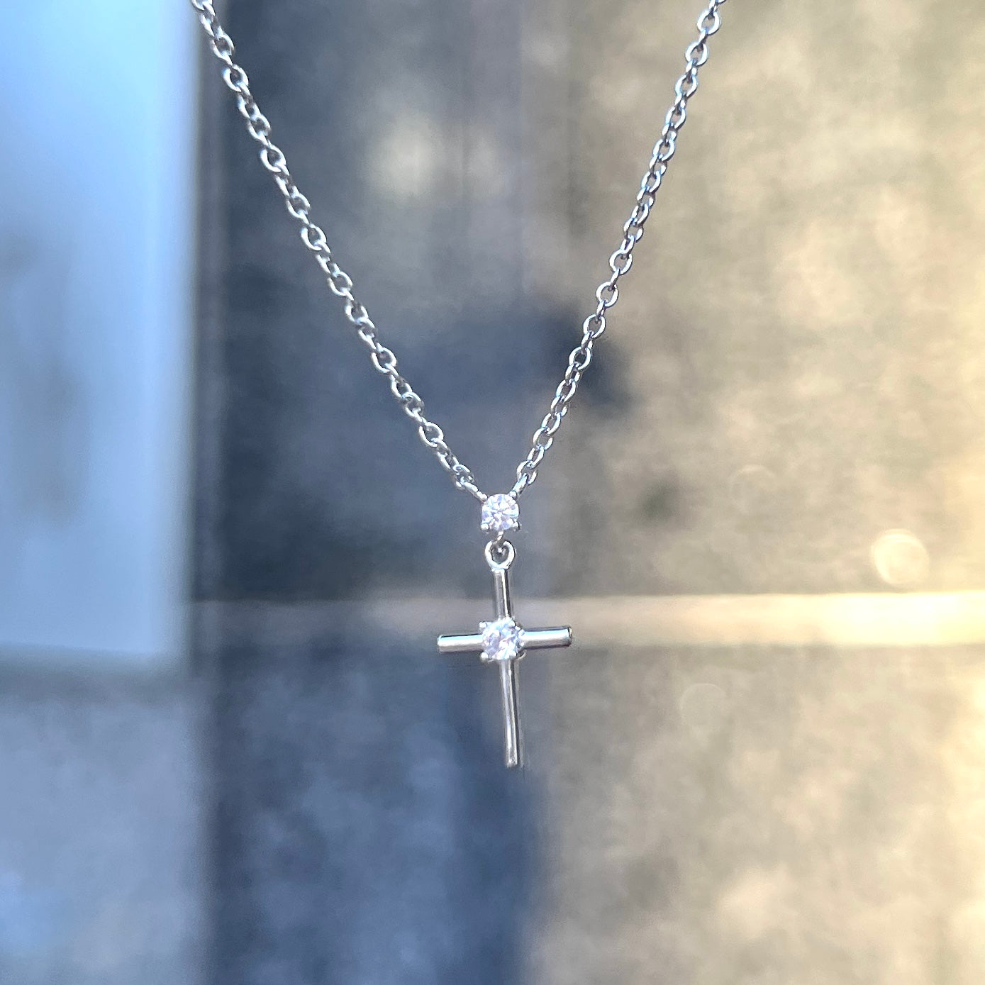 Sterling Silver Dainty Cross Cubic Zirconia Necklace