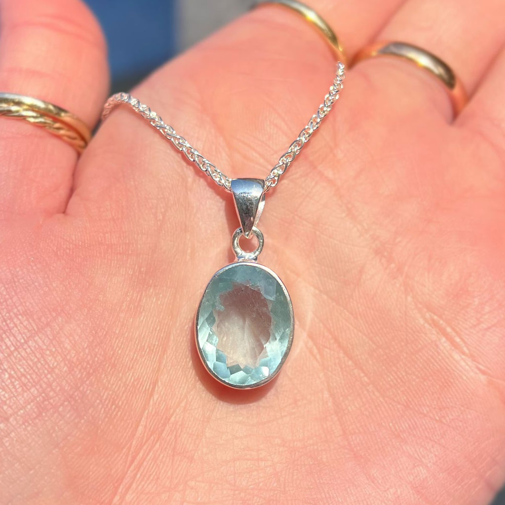 Oval Aquamarine Sterling Silver Pendant