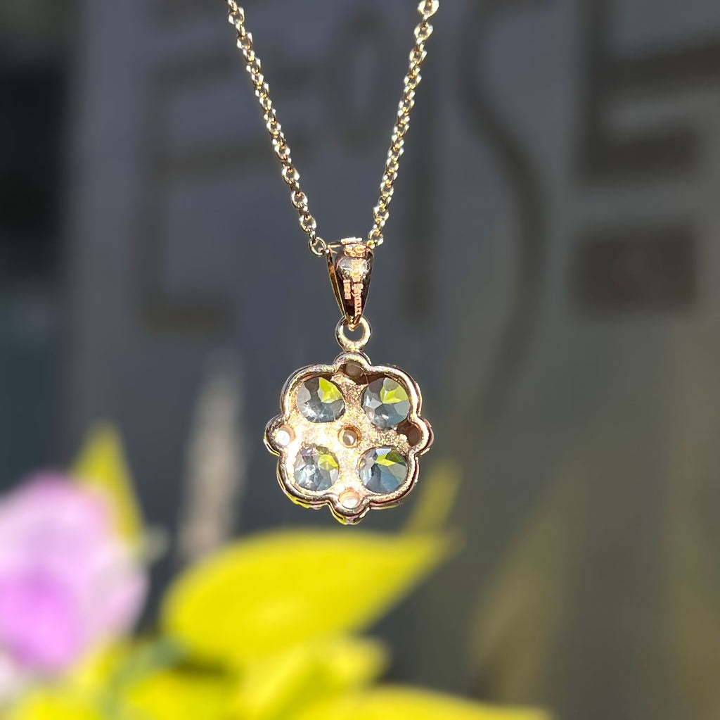 Aquamarine and Seed Pearl 9ct Yellow Gold Necklace