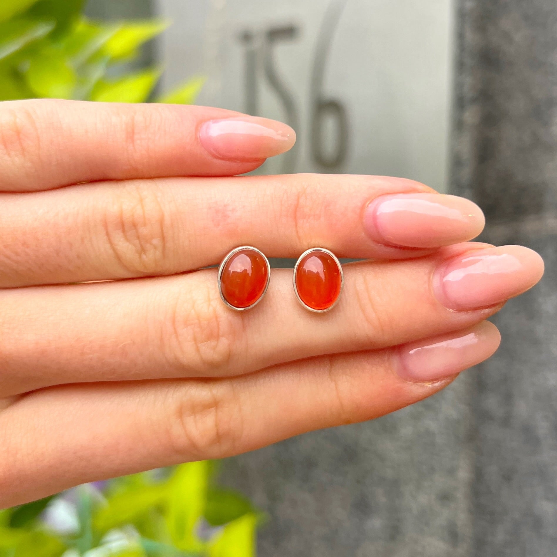 Carnelian Oval Sterling Silver Stud Earrings