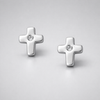 Diamond Sterling Silver Mini Cross Stud Earrings | D for Diamond