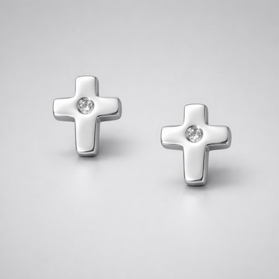 Diamond Sterling Silver Mini Cross Stud Earrings | D for Diamond