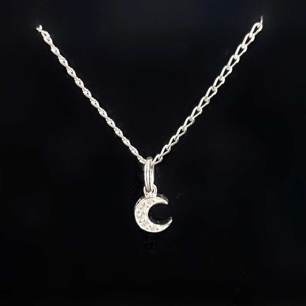 Cubic Zirconia Sterling Silver Moon Necklace