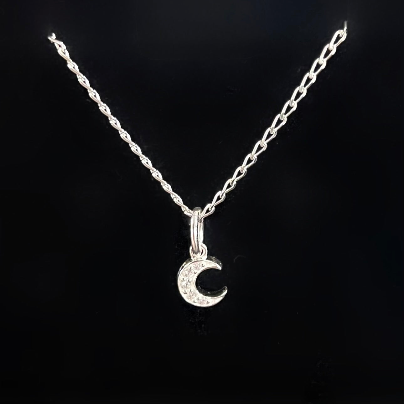 Cubic Zirconia Sterling Silver Moon Necklace