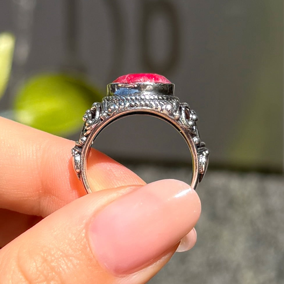 Pear Cut Ruby Sterling Silver Boho Chunky Ring | Size O