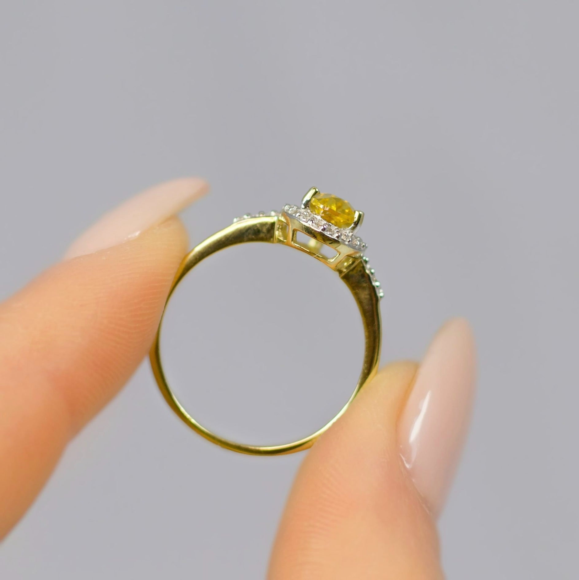 'The Belle' Citrine and Diamond 9ct Yellow Gold Pear Halo Ring | Size N