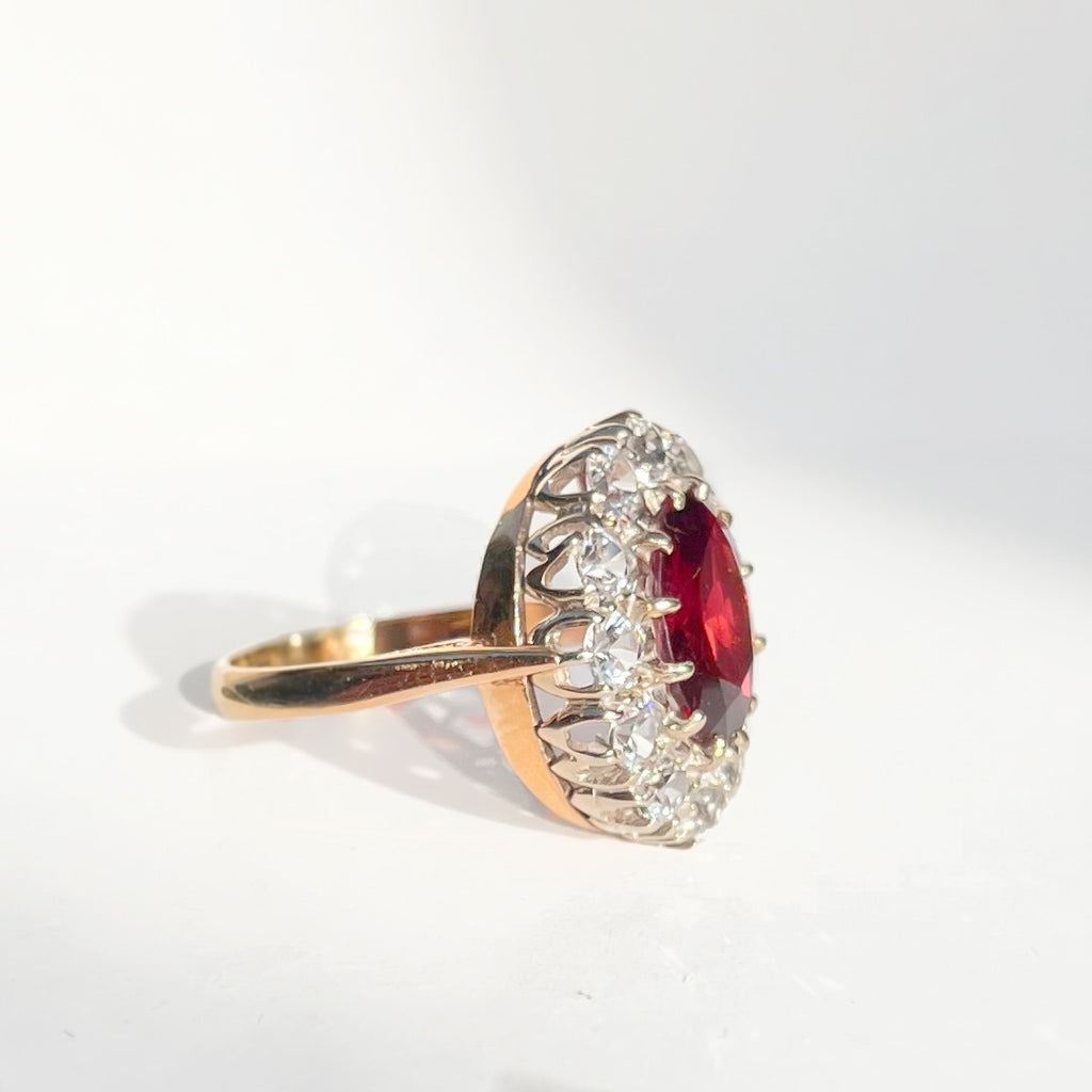 Vintage Garnet and Topaz 9ct Yellow Gold Cocktail Ring | Size R ½