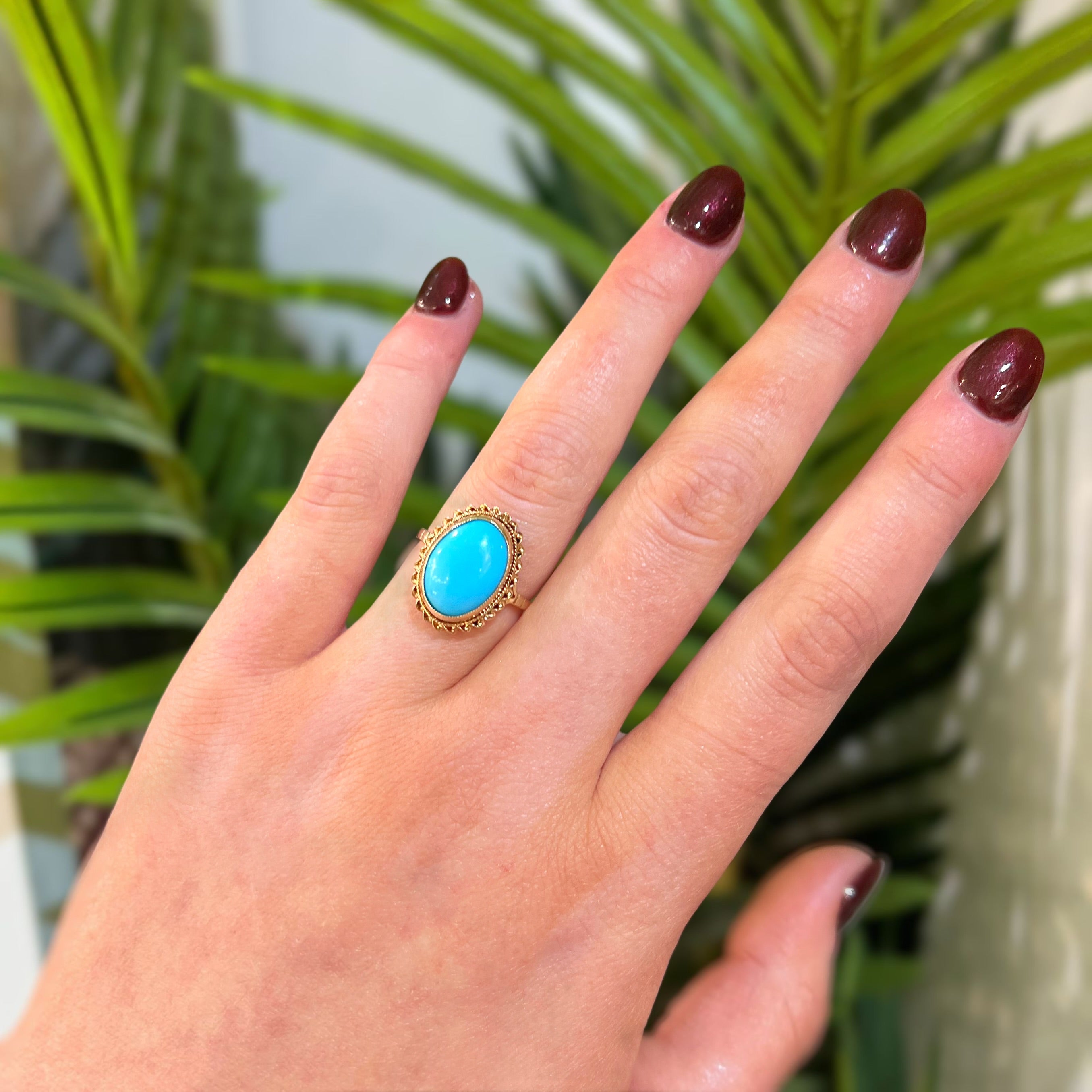 Vintage Turquoise 9ct Yellow Gold Dress Ring | Size L ½
