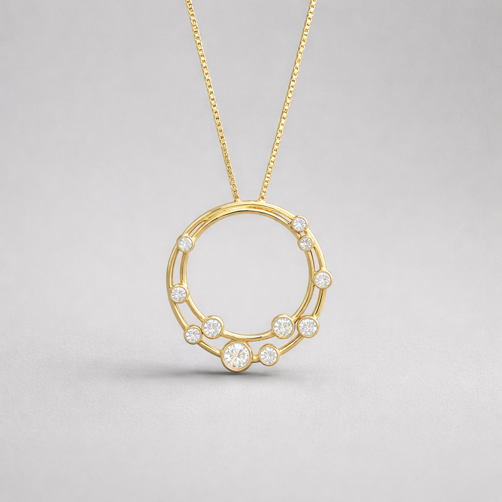 Diamond Bubble 9ct Yellow Gold Necklace