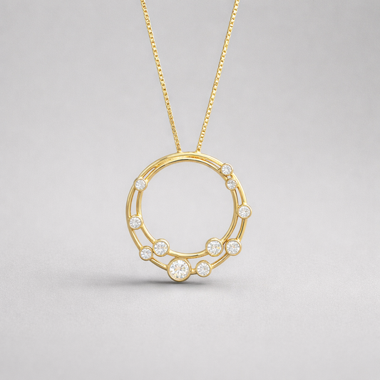 Striking 9ct Yellow Gold Diamond Bubble Necklace
