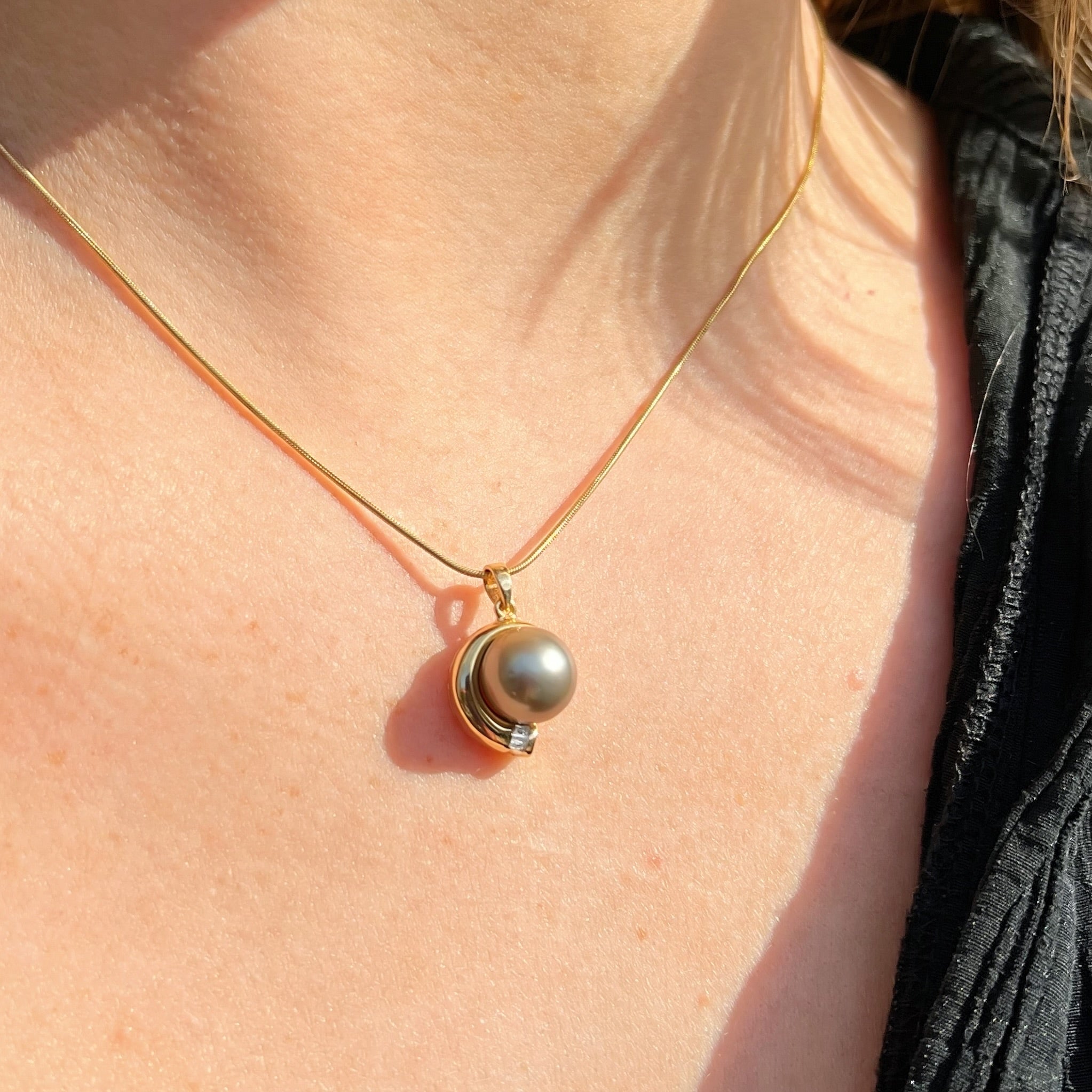 Vintage Silver Pearl and Diamond 14ct Yellow Gold Pendant