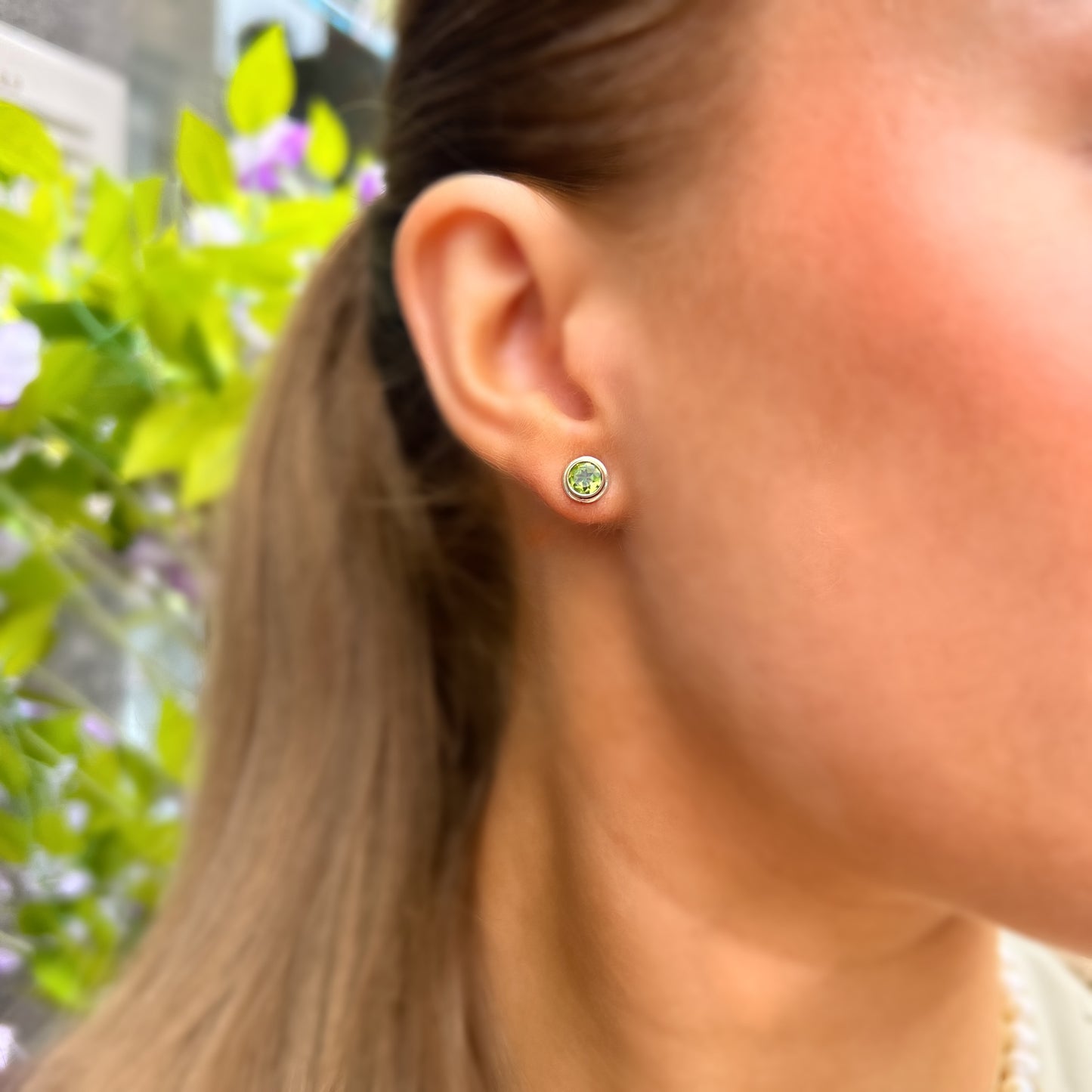 Dainty Sterling Silver Green Peridot Stud Earrings