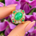 Jade and Diamond Art Deco Reproduction 9ct Yellow Gold Ring