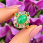 Jade and Diamond Art Deco Reproduction 9ct Yellow Gold Ring