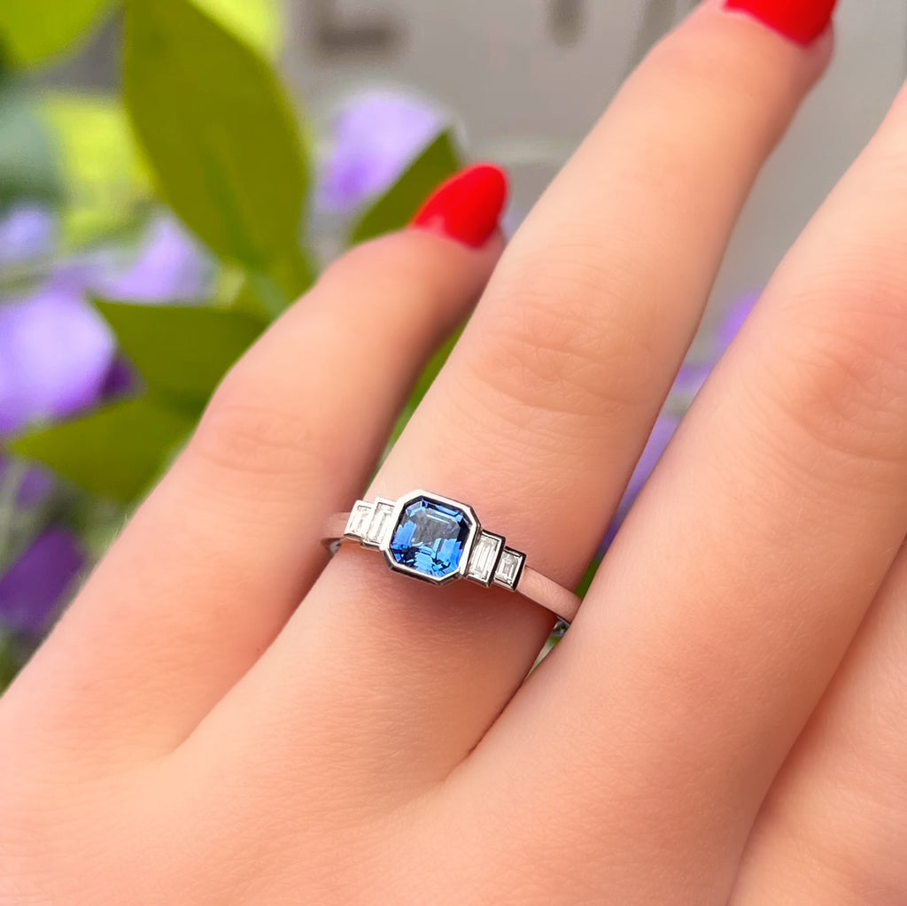 Sapphire and Diamond Platinum Ring | Size M ½
